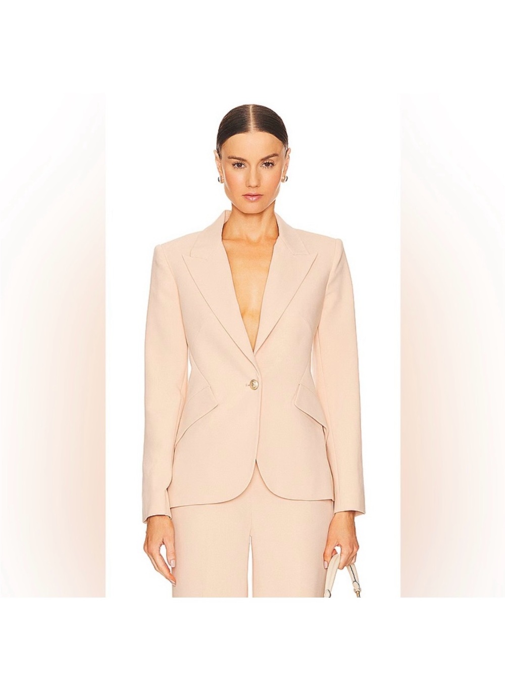 L’ Agence Chamberlain Tailored Single-Button Blazer in Blush Toasted Almond
